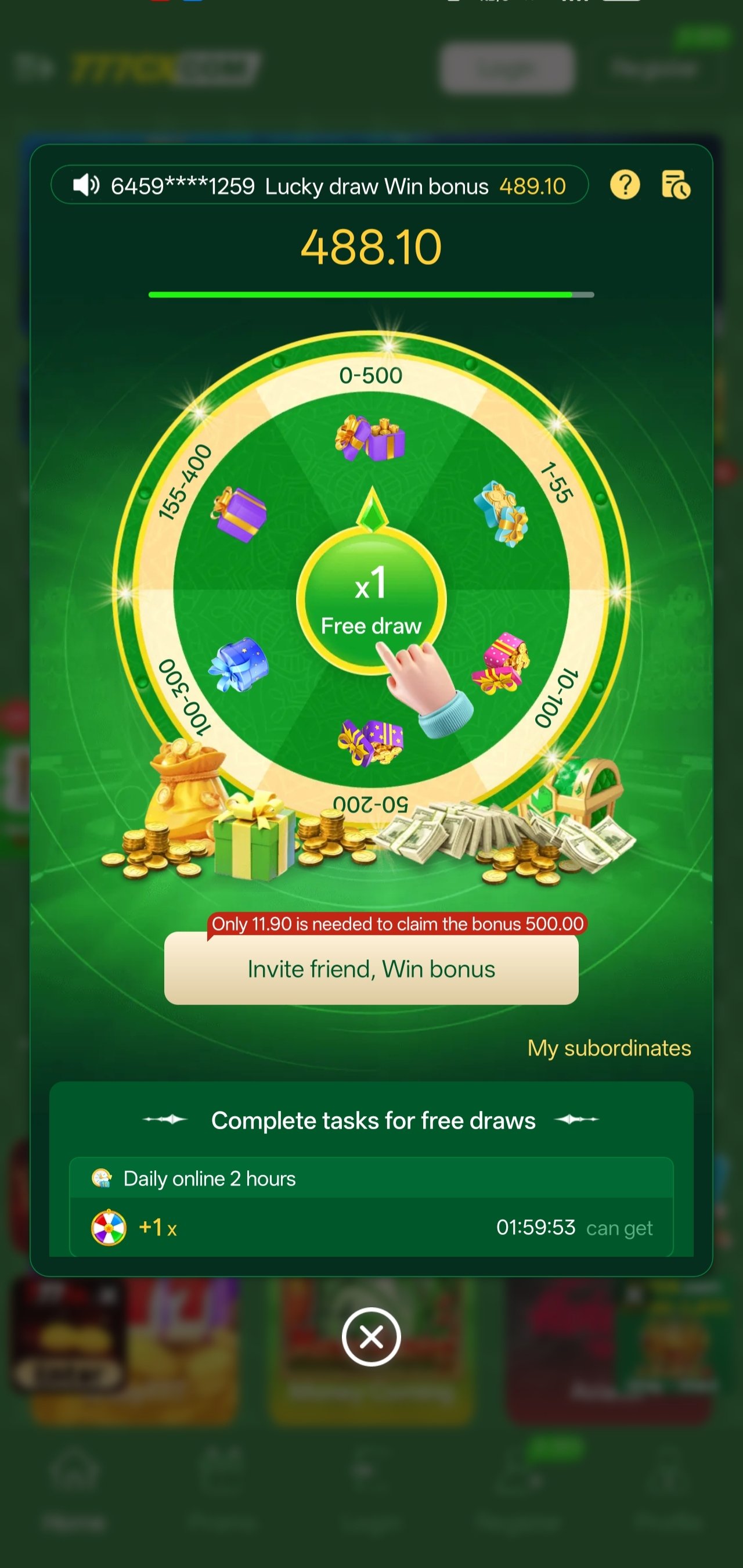 777cx app lucky draw bonus wheel screen
